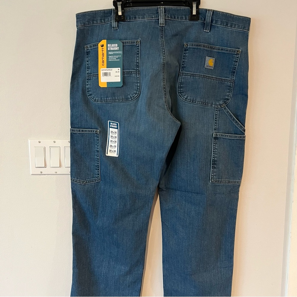 Carhartt Men's Relaxed Straight Rugged Flex Double Front Denim Dungaree Jeans